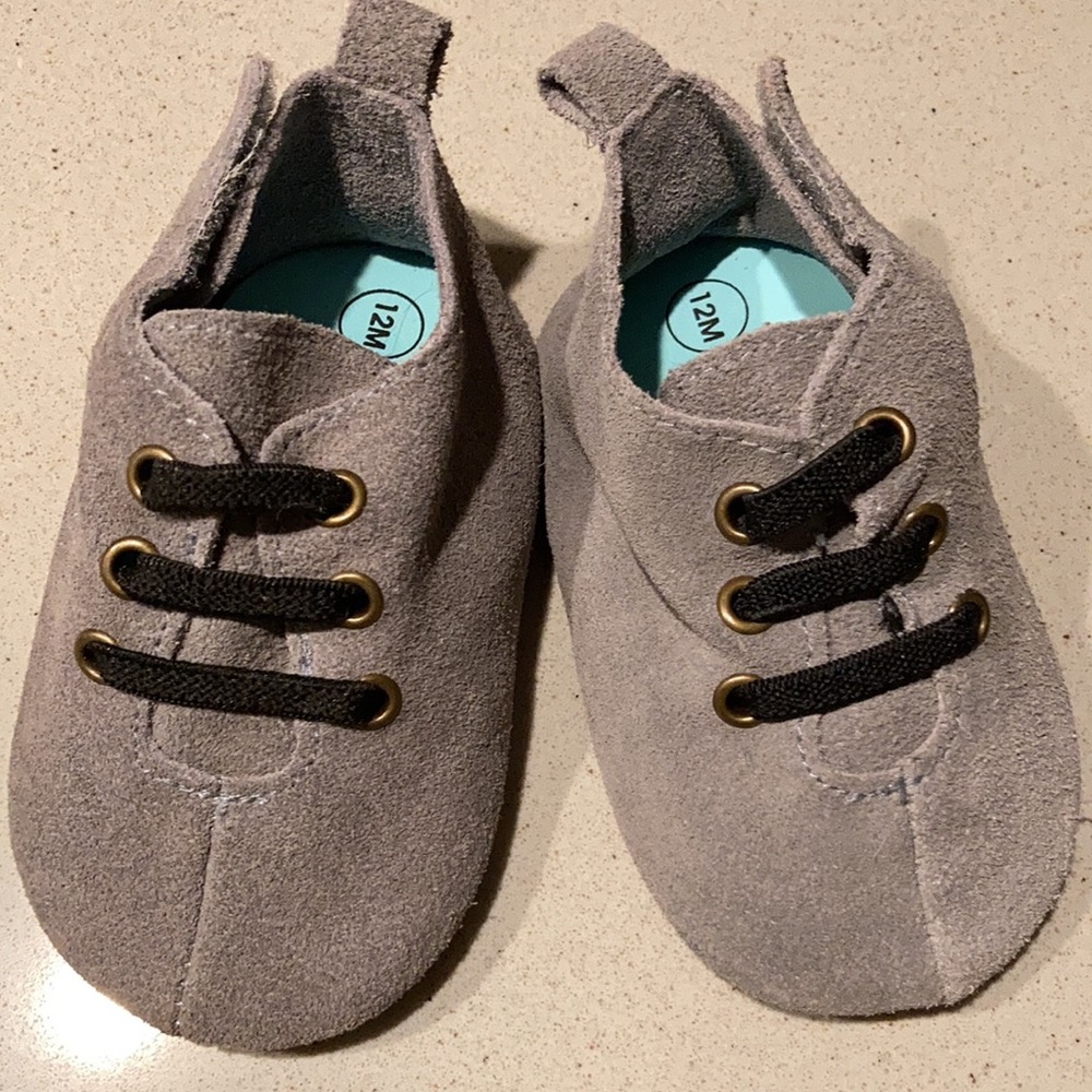 Zutano Gray Suede Oxford Crib Shoes 12Mos